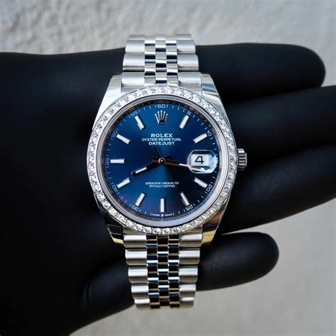 rolex date just blue dial diamond|rolex datejust 41 diamond bezel.